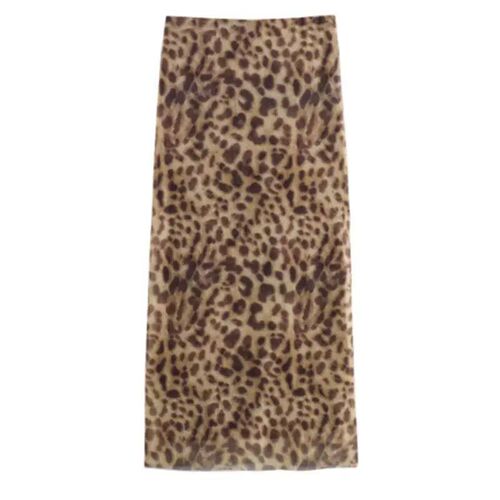 Women Leopard Tulle Midi Skirt 2024 Summer Fahion High Wait
