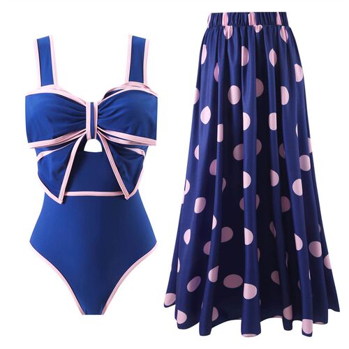 Two piece one-piece swimsuit with belly covering and