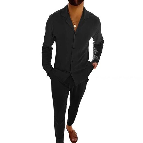 Mens Casual Suit Fashion Long Sleeve Trousers Two-piece Car