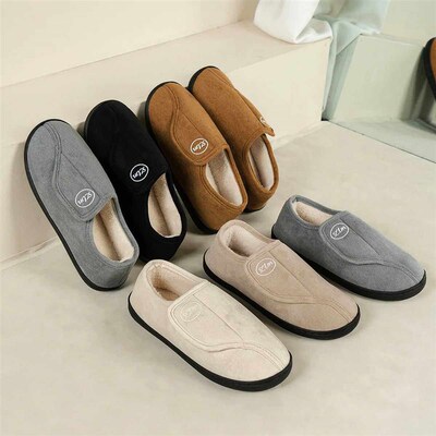 House Shoes for Men Suede Leather Slippers Non-Slip Slip-on