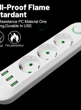 2500W EU Plug Power Strip 2m Extension Cord Electrical Socke