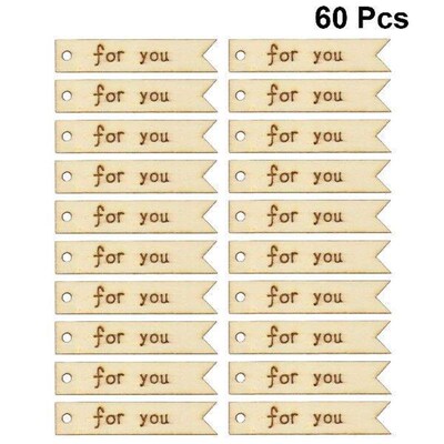60 Pcs Labels Decorations Wooden Blank Cutouts Happy