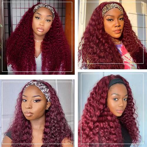 99J Headband Wig Deep Wave Human Hair Wigs for Black Women G
