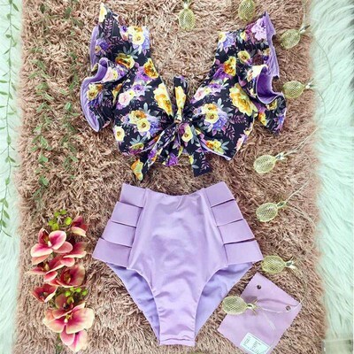 Two-Pieces Women Floral 2021 Push-Up Padded Bra Ruffles Band