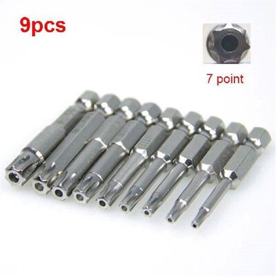 9pcs S2 7 point torx scrwdriver bit with inner hole 1/4 hex