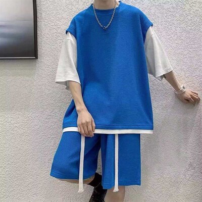 Wfles Shorts Set Mens Summer Short-sleeved Mens Clothing S