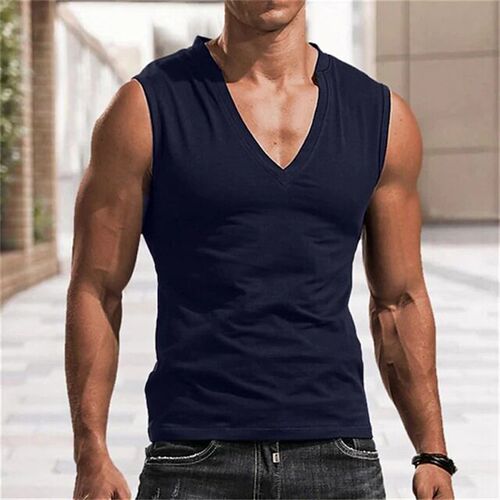 European-size Mens Solid lor V-neck Vest Casual Breathable