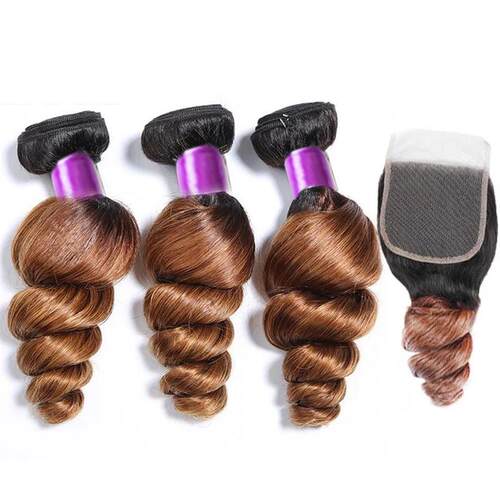 Peruvian Ombre Brown T1B/30 Loose Wave Bundles with Closure