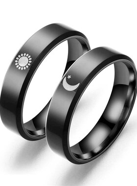 New 6mm Moon Sun Ring Sun Moon Stars Couple Titanium Steel R