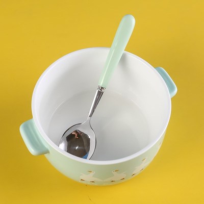 大白鹅可爱儿童碗耳碗泡面碗带盖碗学生宿舍陶瓷饭碗微波炉碗