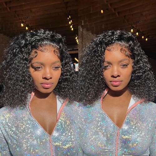 250% Short Curly Bob Wig Lace Front Human Hair Wigs 13x4 13x