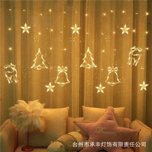 LED Christmas Curtain Lights with Reindeer Bell Patterns