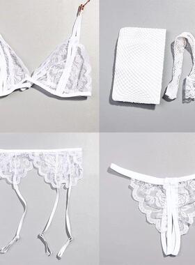 4Pcs Set Women Lace Net Stockings & Garters & G-string And B