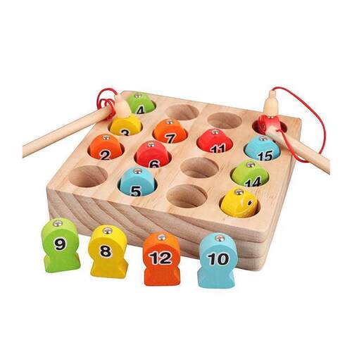 Wooden Magnetic Digital Fishing Game Childrens Fun Catch Wo