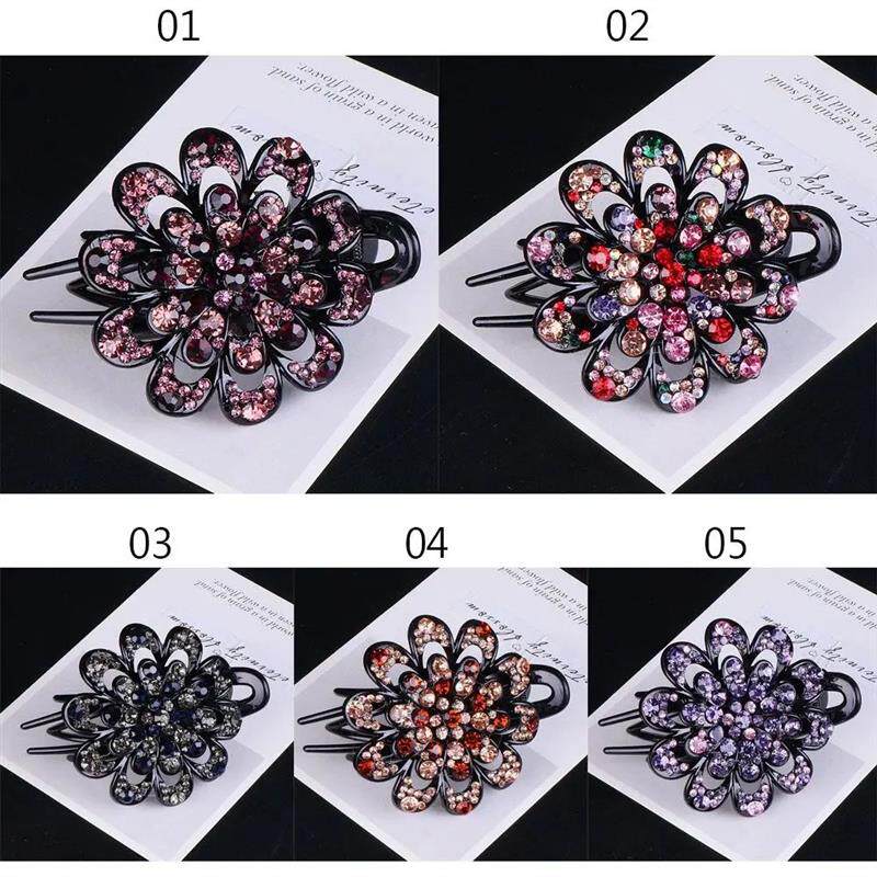 Shiny Rhinestone Hairpin Flower Leaf Duckbill Hair Claws Ret - 实物图