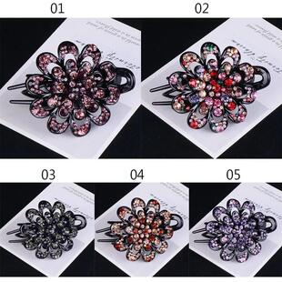 Shiny Rhinestone Hairpin Flower Leaf Duckbill Hair Claws Ret