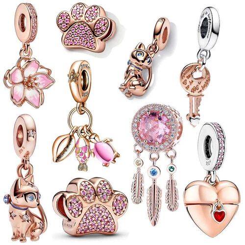 Pink Charms Murano Glass Beads Plata Charms of Ley Fit Origi