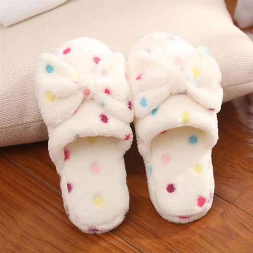 Women Winter Home Slippers Autumn Cute Bow Colorful Polka Do
