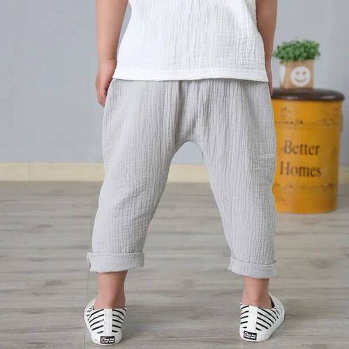 Kids Pants Boy Girl Summer Solid Color Linen Pleated Trouser