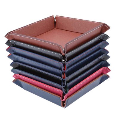 Creative PU Leather Valet Trinket Folding Tray Collapsible P