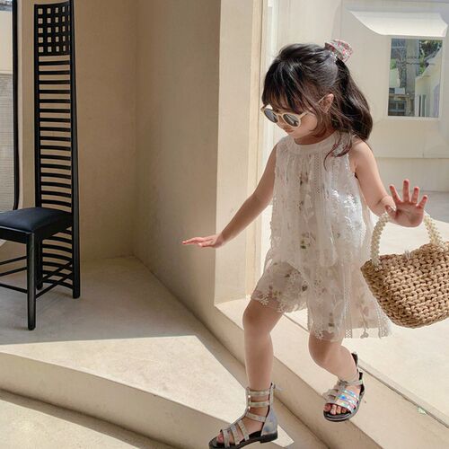 Summer New Children Girls Clothing Sets Flower Lace Embroide