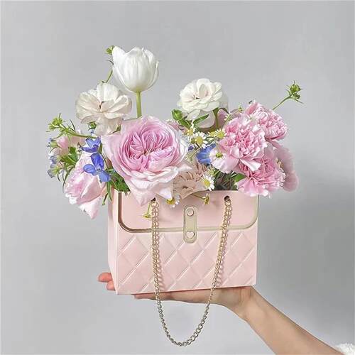 Portable Flower Box Foldable Paper Handy Gift Bag Kraft Hand