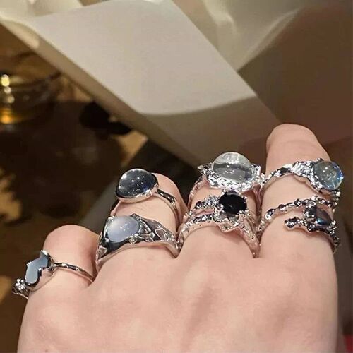 rendy Vintage Opal Irregular Natural Stone Ring White Opal A
