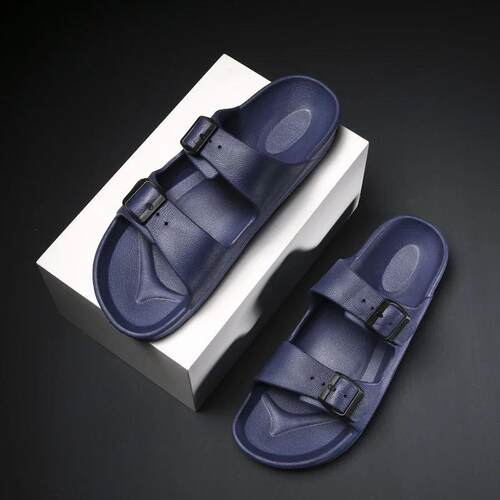 Mens Two Slippers with Buckles, Adjustable Boken Slippers,