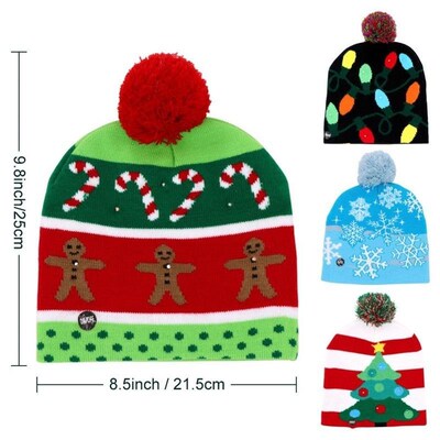 Led Light Cotton Christmas Hat Knit Up Beanie Hat