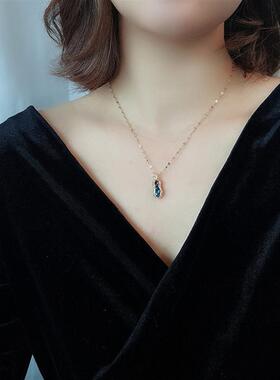 New blue crystal zircon exotic peanut titanium steel necklac