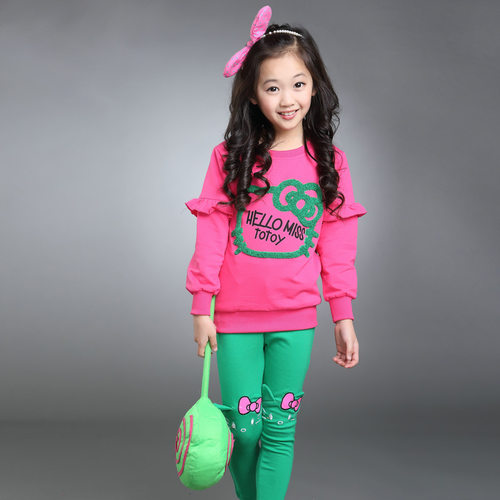 3 Color Girls Clothing Set Spring Cotton Lovely Suit For Gir