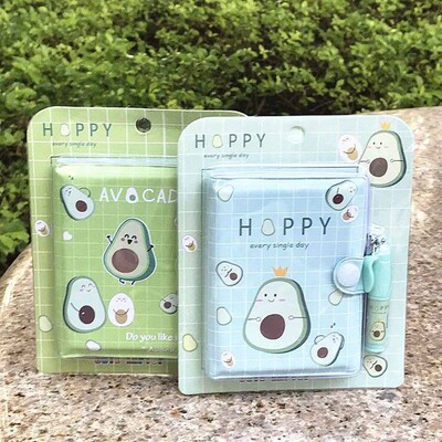 1 Set Avocado Notebook with Ballpoint Pen Kawaii Girl Writin