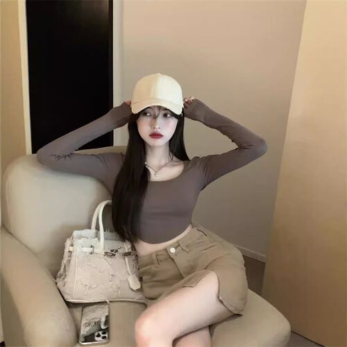 Sweet Spicy Tshirt Long Sleeve Design Sense Crop Top Hot Gir