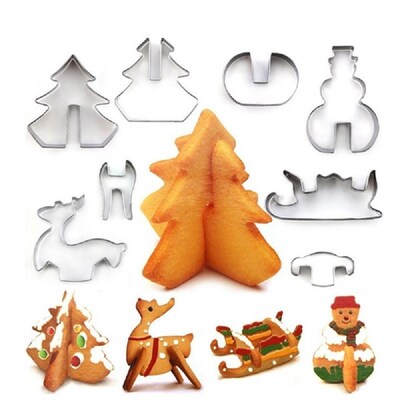 8pcs/set Stainless Steel Christmas Cookie Cutters 3D Cake Co