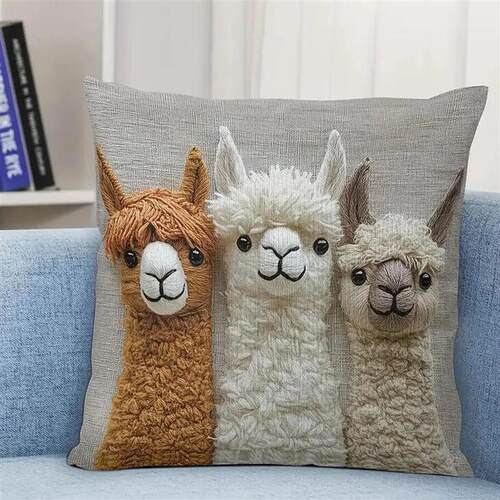 Cute Alpaca Print Throw Pillow Cover 18x18 Inch Soft Farmhou
