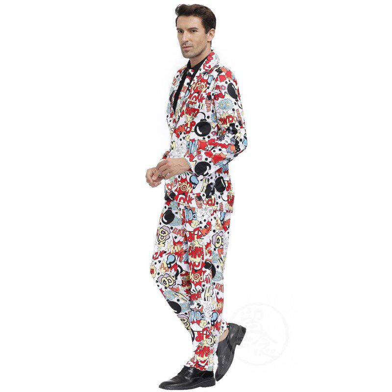 。Craze suit for mens holiday printing clown costume Hallow