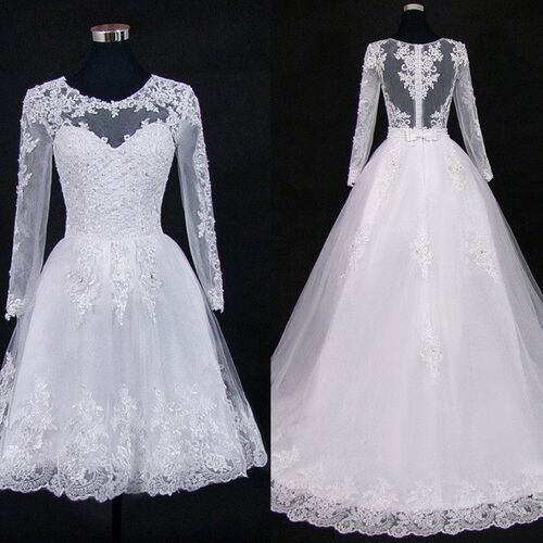Vestido De Noiva 2 em 1 Wedding Dress Long Sleeves Lace Illu