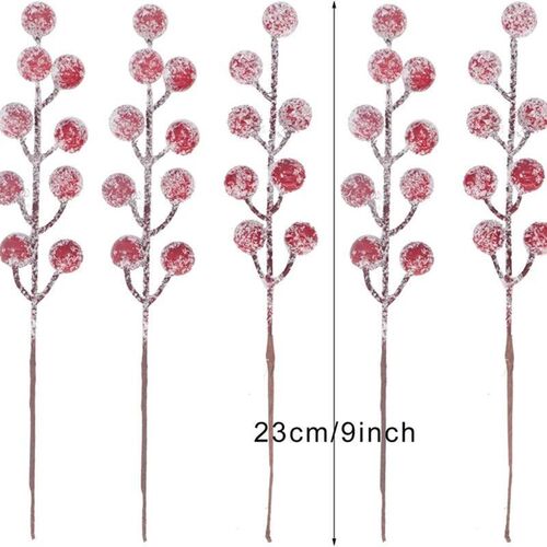 5/10Pcs Chritsmas Decoration Snowflake Red Berry Branche Chr