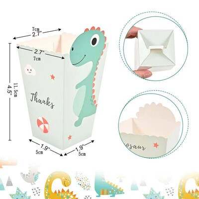 4Pcs Cartoon Dinosaur Boxes Dinosaur Pop Corn Theme Happy Bi