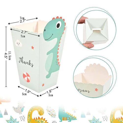 4Pcs Cartoon Dinosaur Boxes Dinosaur Pop Corn Theme Happy Bi
