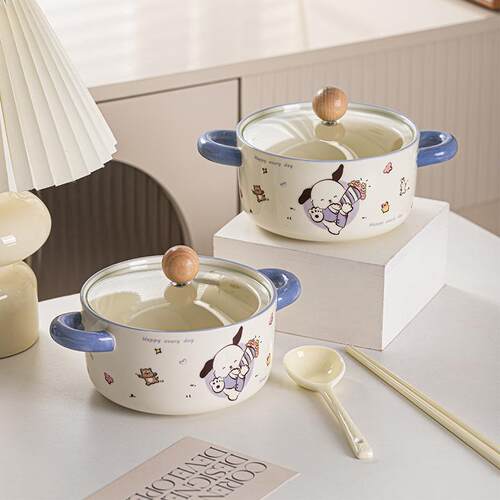 Cartoon Puppy Ceramic Noodle Bowl Two-handled soup bowl