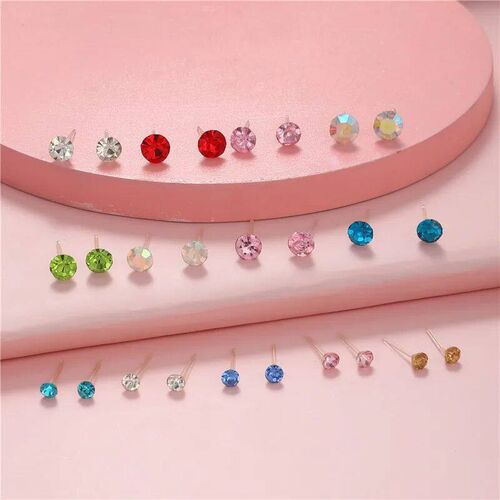 100 Pairs/Lot Different Size Colorful Rhinestone Small Stud