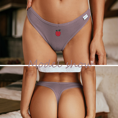 FINETOO Fruit Embroidery Thongs Women Cotton T-back Underpan