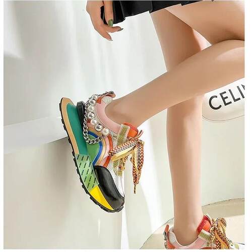 New Lace Up Iridescent Pearl Chain Decorative Womens Vulcan