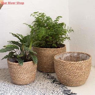 Straw Weaving Flower Plant Basket Grass Planter Basket Indoo