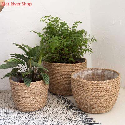 Straw Weaving Flower Plant Basket Grass Planter Basket Indoo