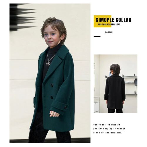 Kids Formal Black Christmas Winter Wool Coat Boys Girls Wind