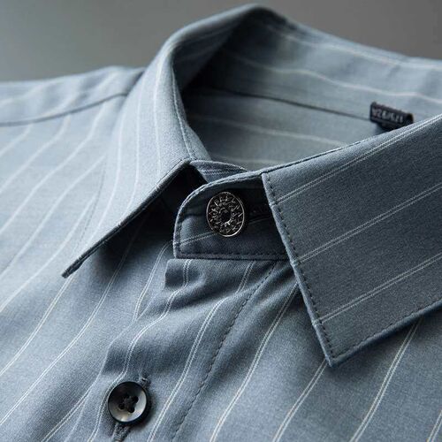 Shen Gengmens Suit-Style Ice Silk Striped Shirt Mens Short