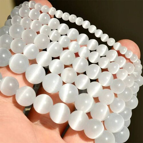 Fctory Price Natural Moon Stone Beads White Cat Eye Round Lo