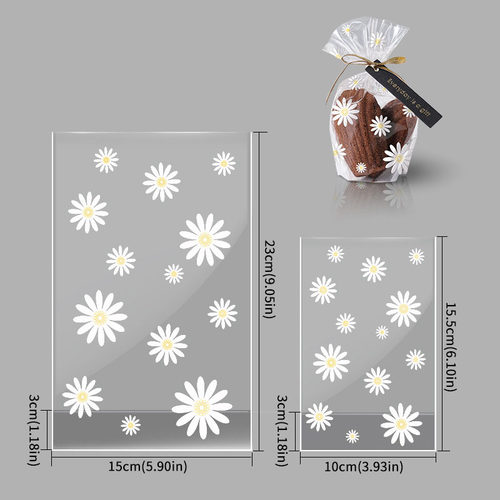 50/100Pcs Transparent Packaging Bags Flower Printed Cookie S